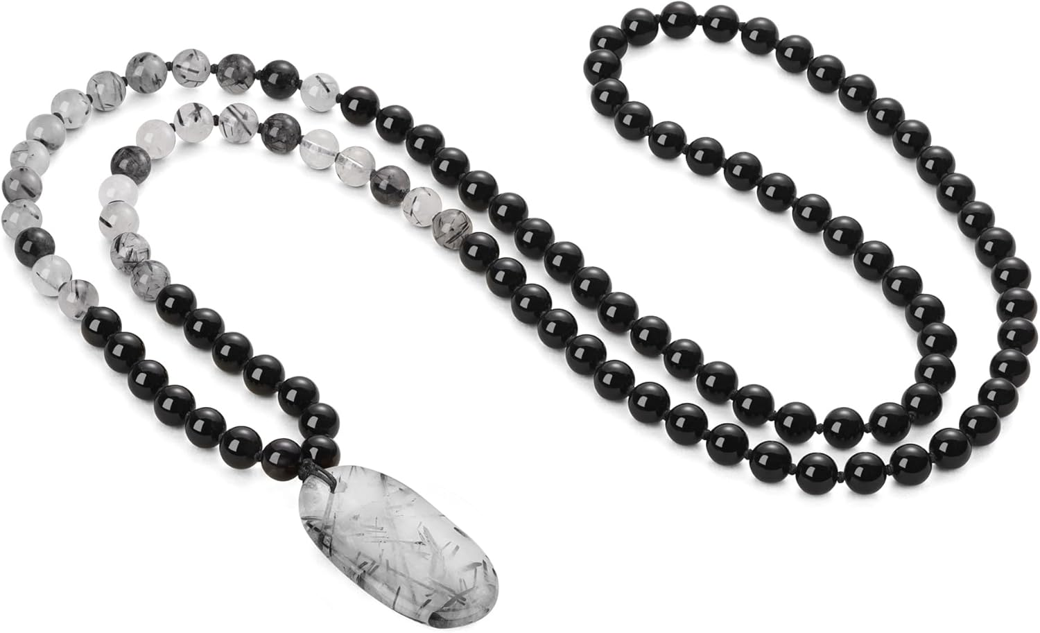 COAI 108 Malakette Mit Wassertropfen Anhänger Aus Schwarzer Rutilquarz Onyx Für Damen Herren