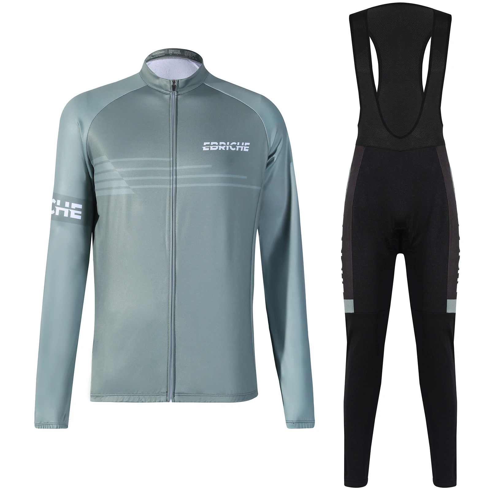 Ebriche Men Cycle Jersey Set Winter Warm Long Sleeve Mountain Bike Jacket with Padded Bib Pants Tights Riding Clothing
