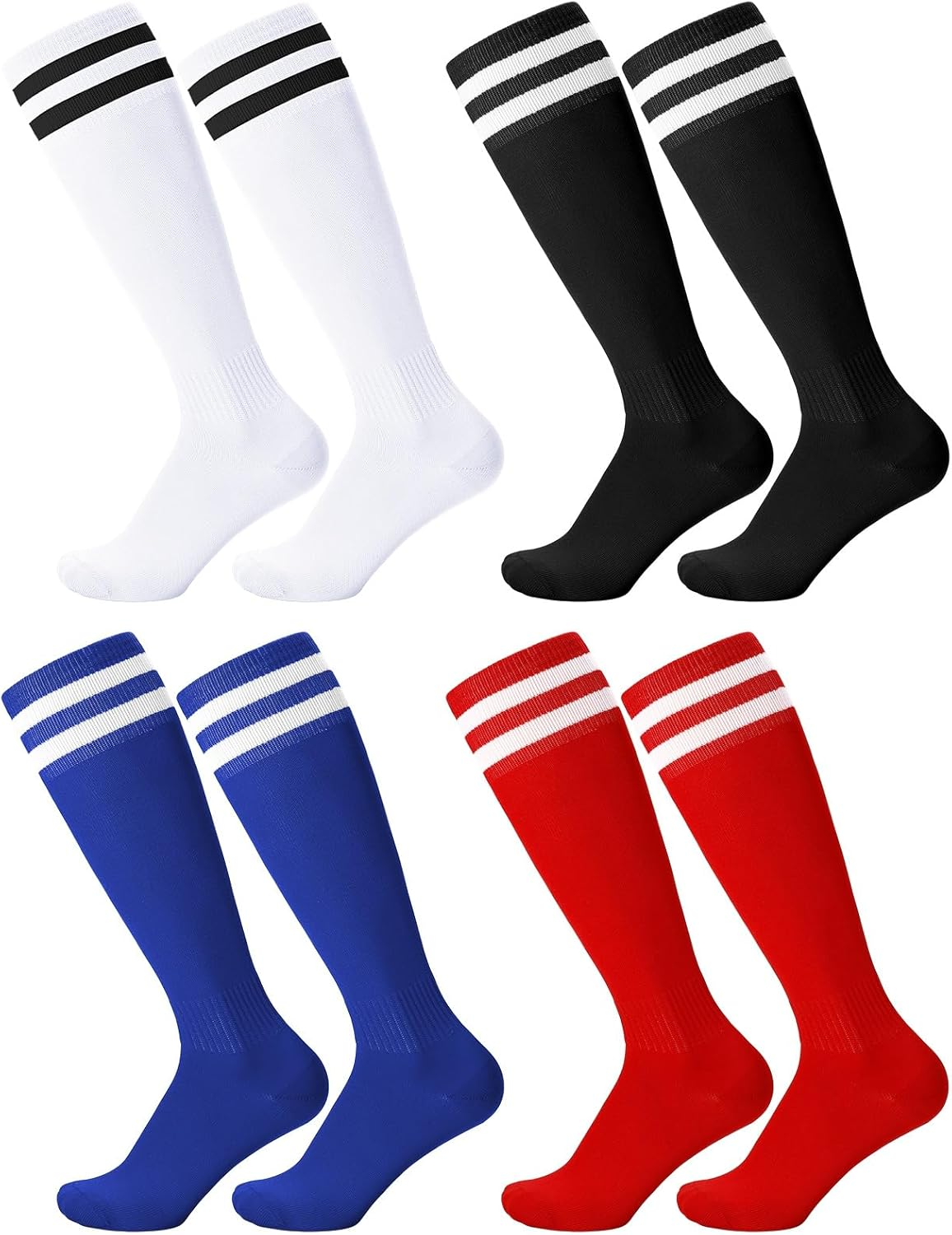 4 Pairs Kids Football Socks Childrens Football Breathable Soccer Long Sports Socks for Kids Boys Girls Youth