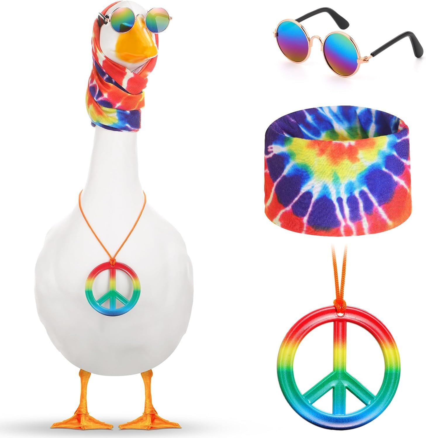 3 Pcs Hippie Porch Goose Outfit for 23''/ 17'' Plastic Lawn Goose Statue Costume