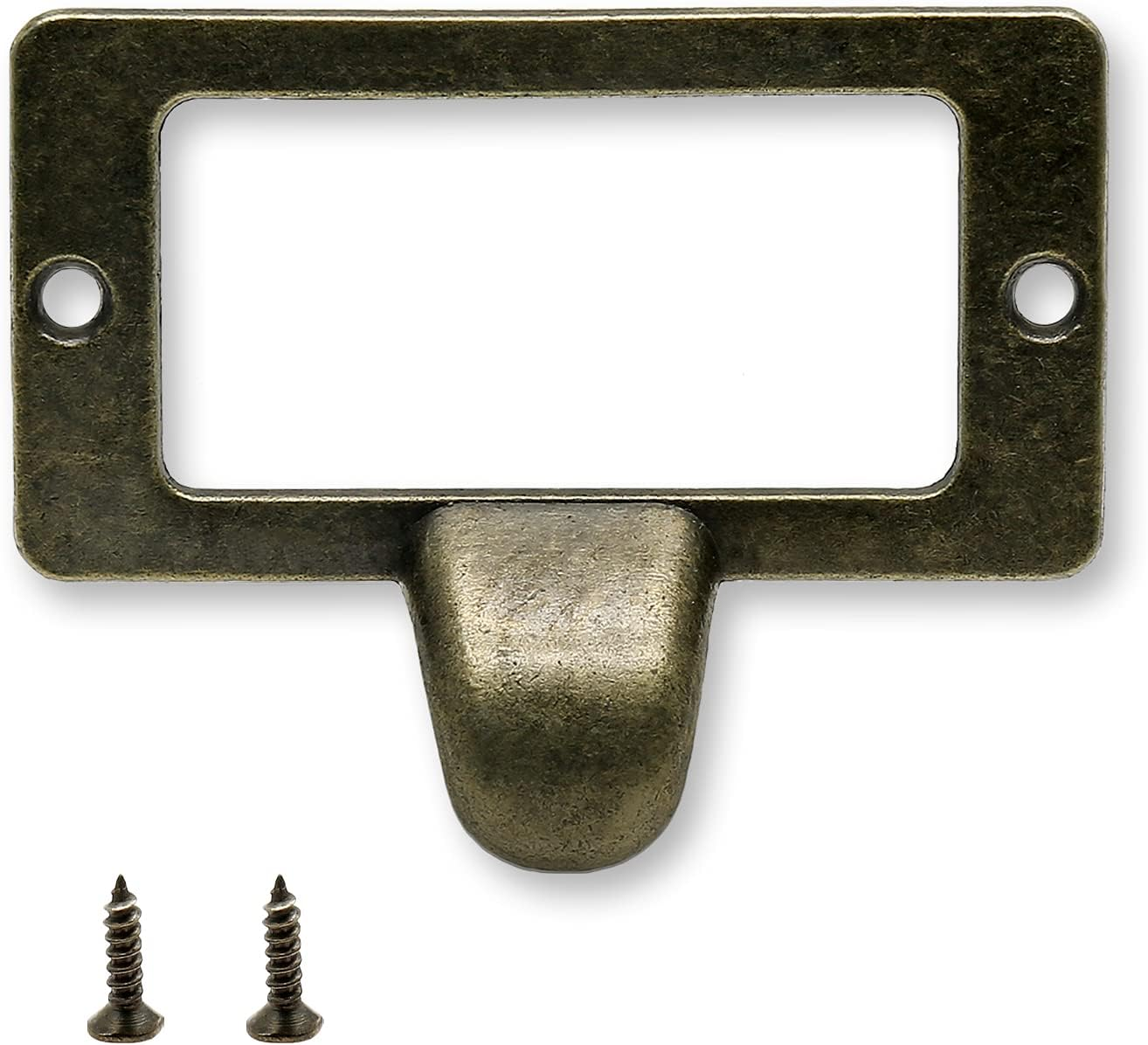 20 Pcs Antique Bronze Card Catalog Drawer Pulls, Vintage File Cabinet Pulls, Library Label Card Catalog Pulls for Office Furniture Cupboard Cabinet Drawer Box Case Hardware (Large)