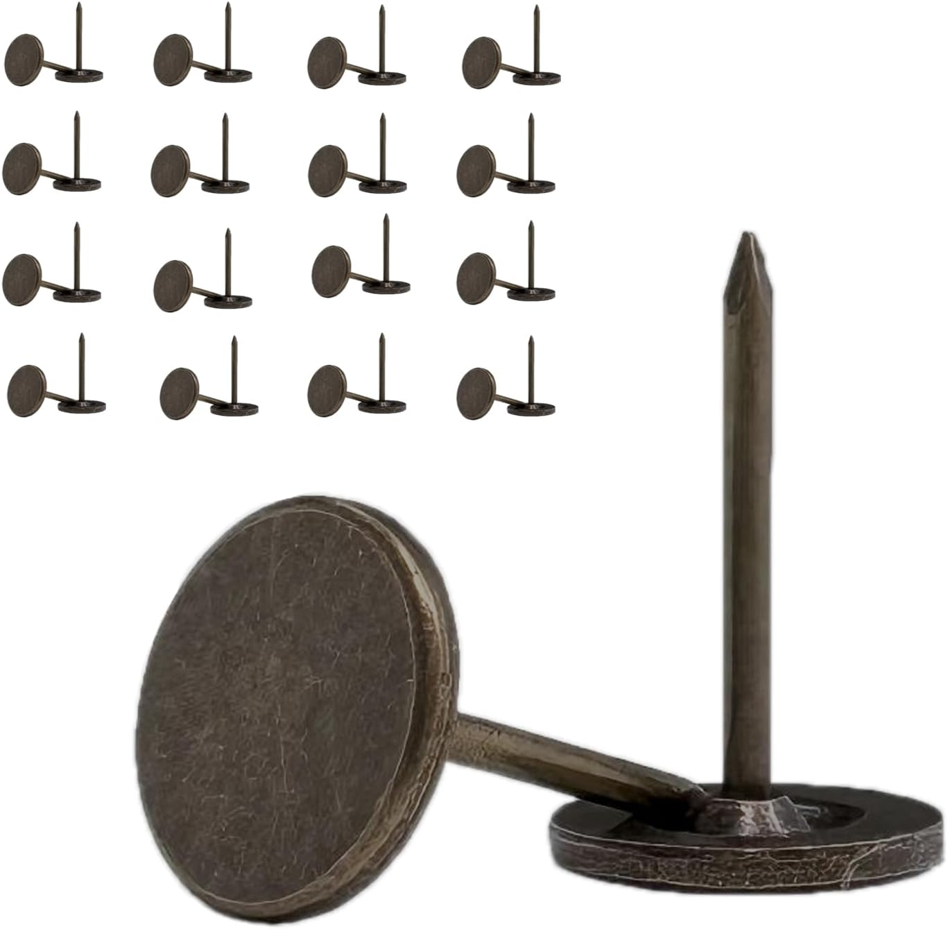 100Pcs Upholstery Thumb Tacks for Wall, 7/16 Inch Heavy Duty Flat Head Push Pins, Decorative Long Wall Tacks Nails for Office Home Furniture Decor Fabric Wooden Photo, Bronze