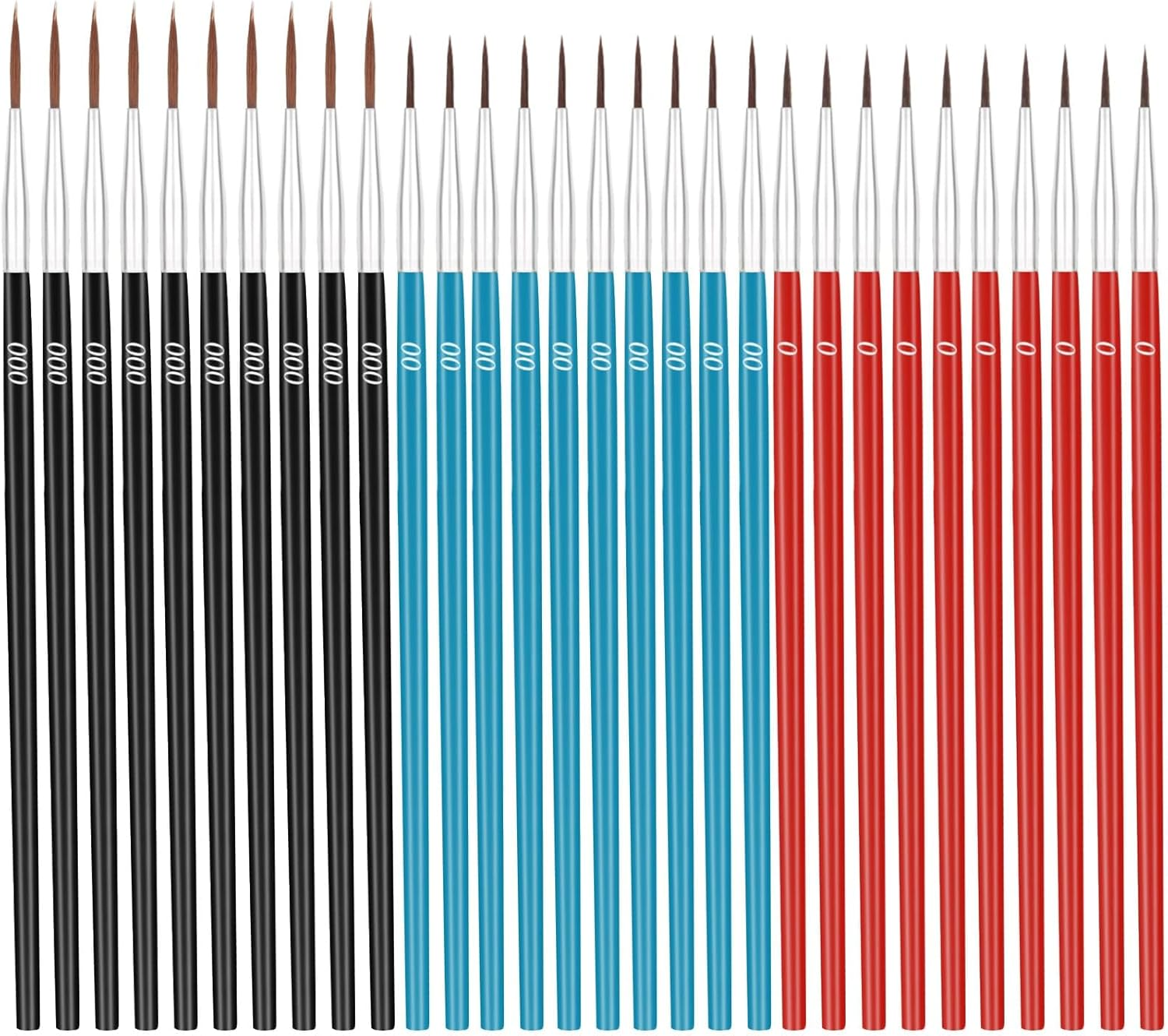 Tiny Detail Paint Brushes 30 Pcs Micro Paint Brushes Fine Tips with 3 Size #000#00#0 Precision Liner Brush for Miniature Models 40K Watercolor Acrylic Painting