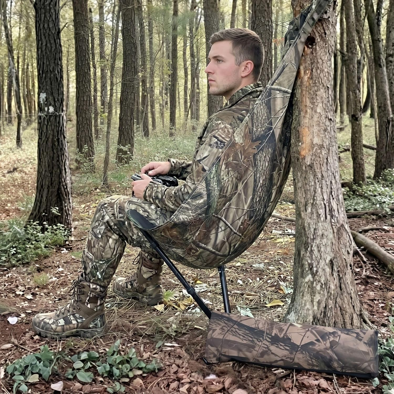 Portable Hunting Chair, Adjustable Silent Swivel Seat & Ground Seat