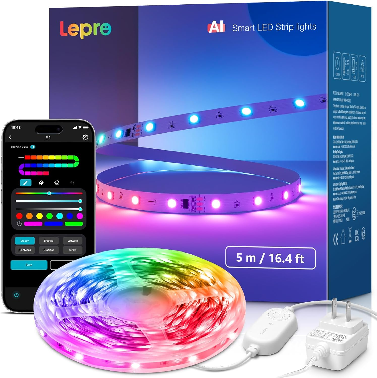 Lepro S1 AI LED Strip Lights for Bedroom - 16.4Ft Smart RGB Light