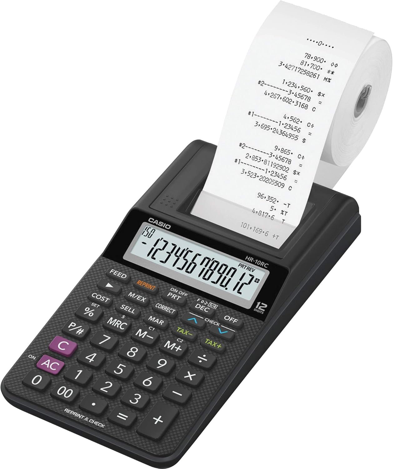 Casio HR-10RC Mini Desktop Printing Calculator | Portable | 12-Digit Display | One-Color Printer | Tax & Currency | Ideal for Taxes, Bookkeeping & Accounting Tasks, Black