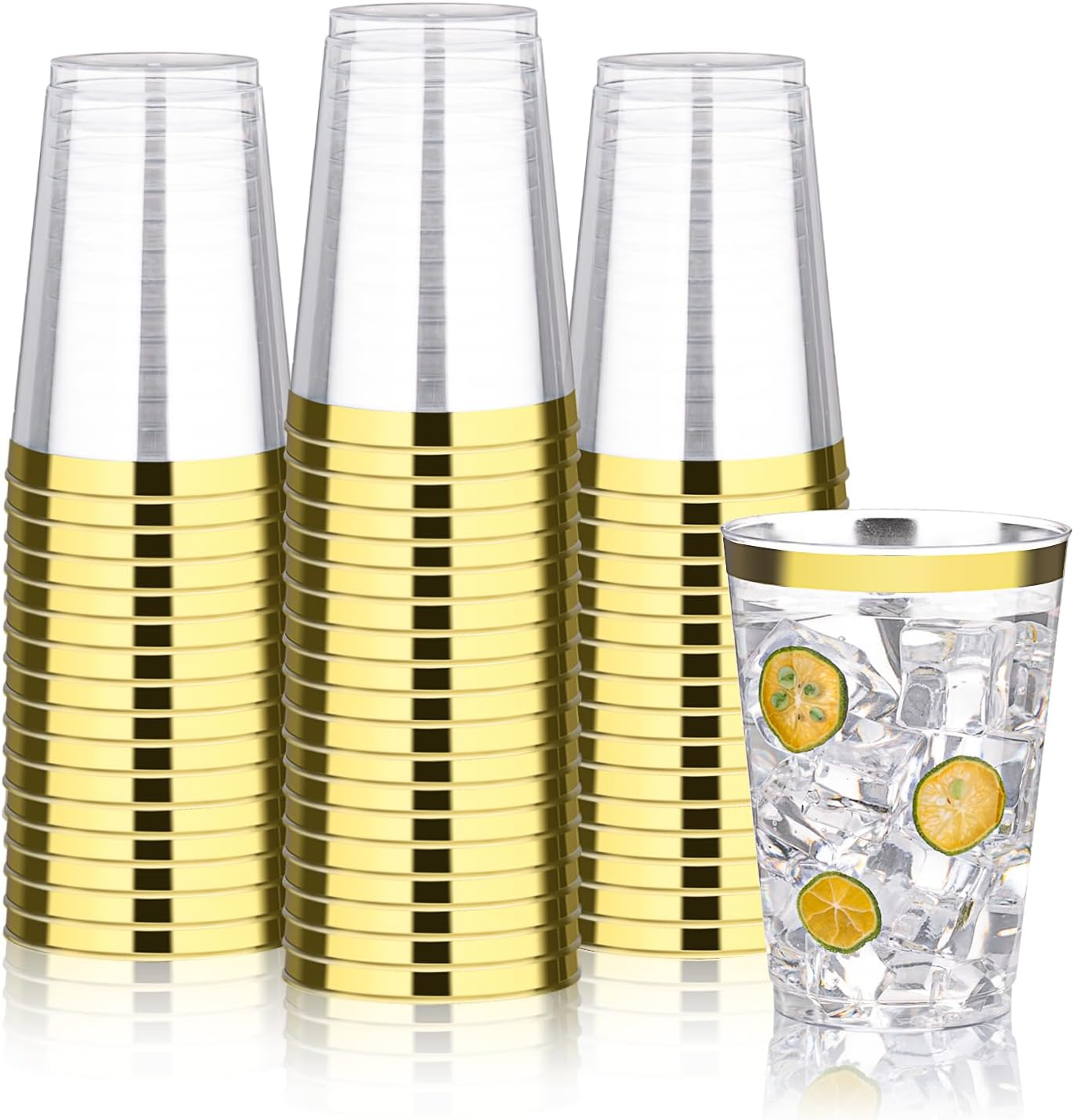 12Oz Gold Plastic Cups, 100 Pack Gold Rimmed Disposable Cups, Heavy-Duty  Party C | eBay