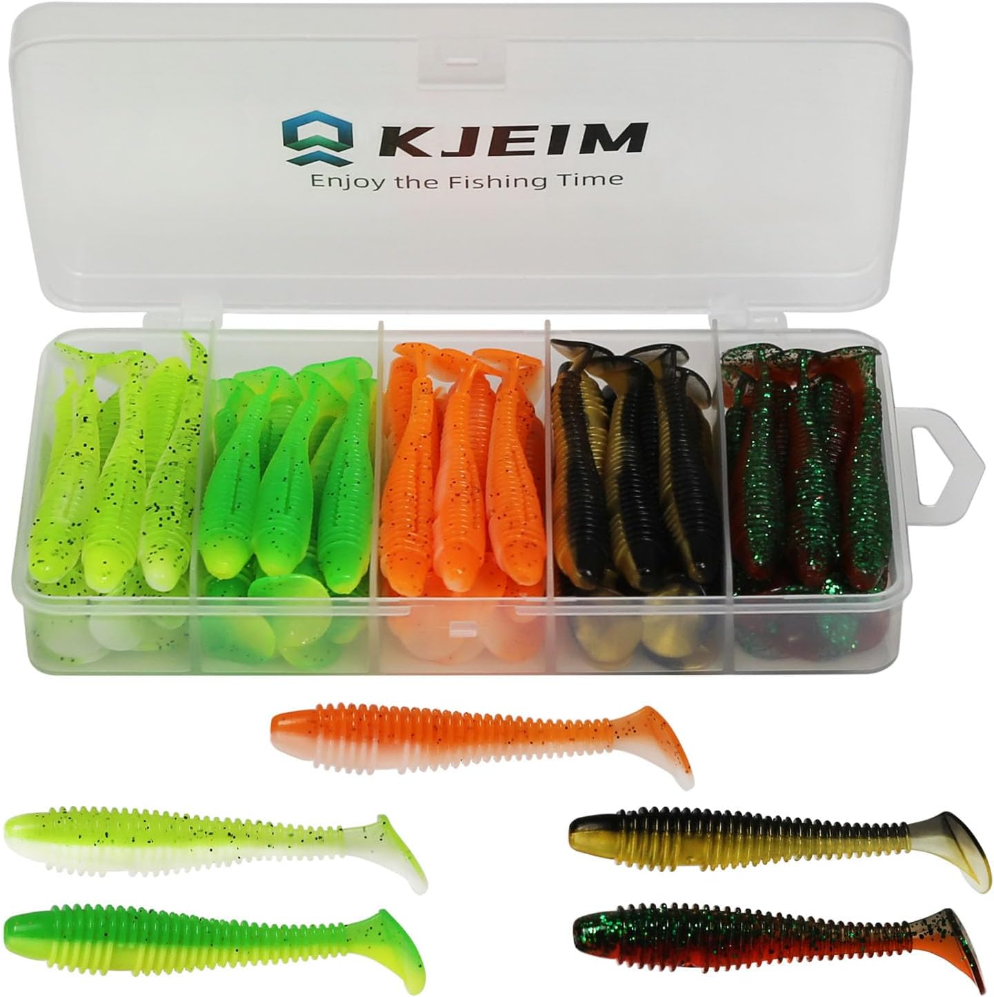 Paddle Tail Swimbaits, 50 PCS Ribbed 3 Inchs Soft Plastic Fishing Lures for Bass
