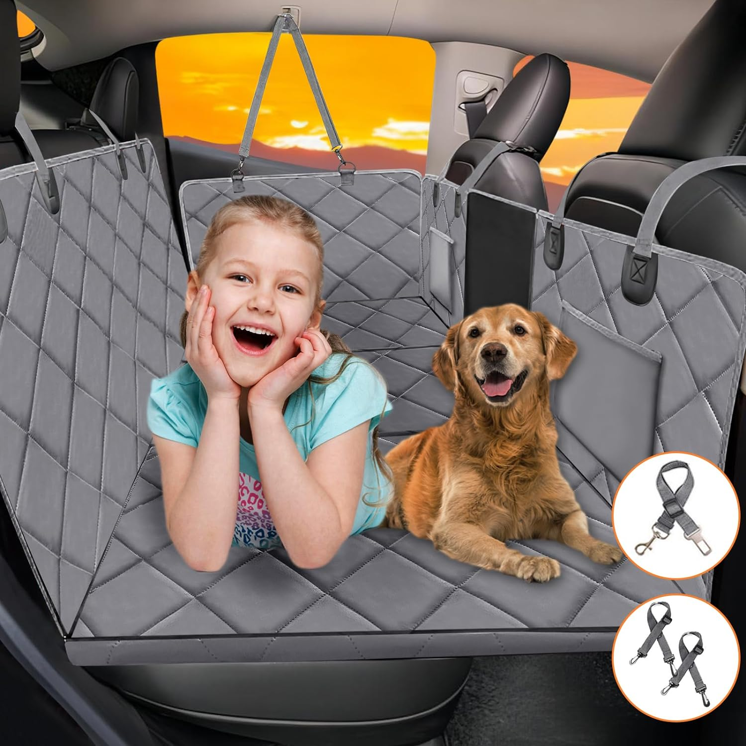 Back Seat Extender for Dogs-Large Space, Dog Car Seat Cover Hard Bottom Holds 420Lb, Sturdy Backseat Extender for Dogs, Upgraded Material,Waterproof Dog Hammock for Car, SUV, Truck