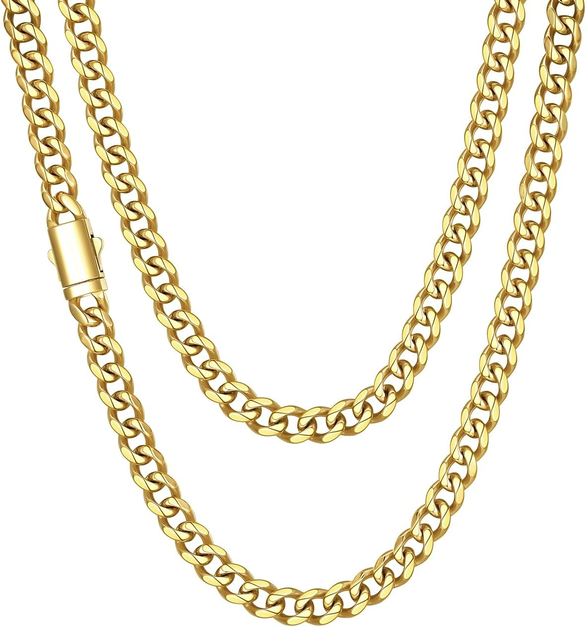 Cuban Link Chain for Men, Stainless Steel Cuban Link Chain, Black/ 14K Gold Plated Cuban Chain Necklace, 6Mm/9Mm/12Mm Width, Hip Hop Mens Jewelry, 18