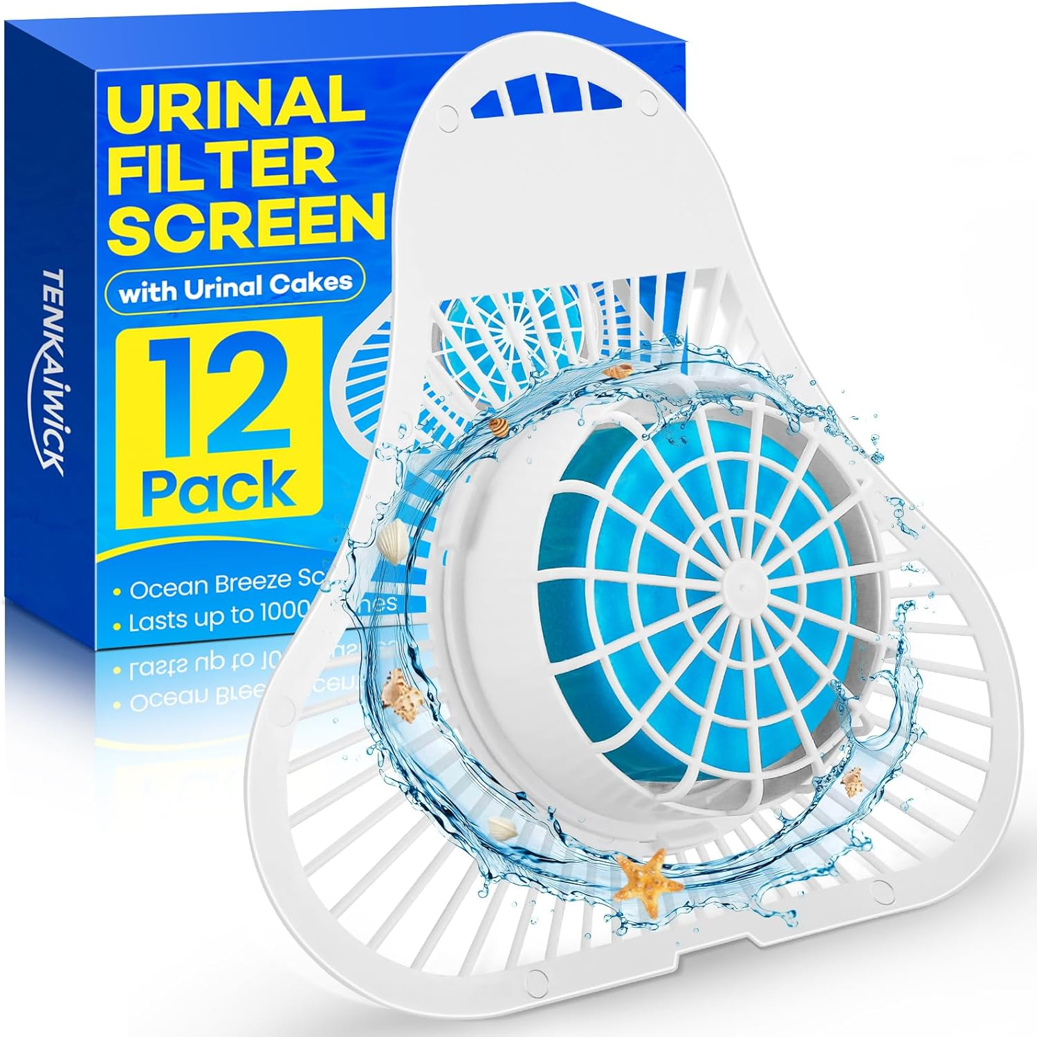 12 Pack Urinal Deodorizer Screen, Urinal Cakes with Anti-Splash Filter Odor Protection, Urinal Deodorizer for Men Bathroom Airport Office Mall Hotel(Ocean Breeze Scent)
