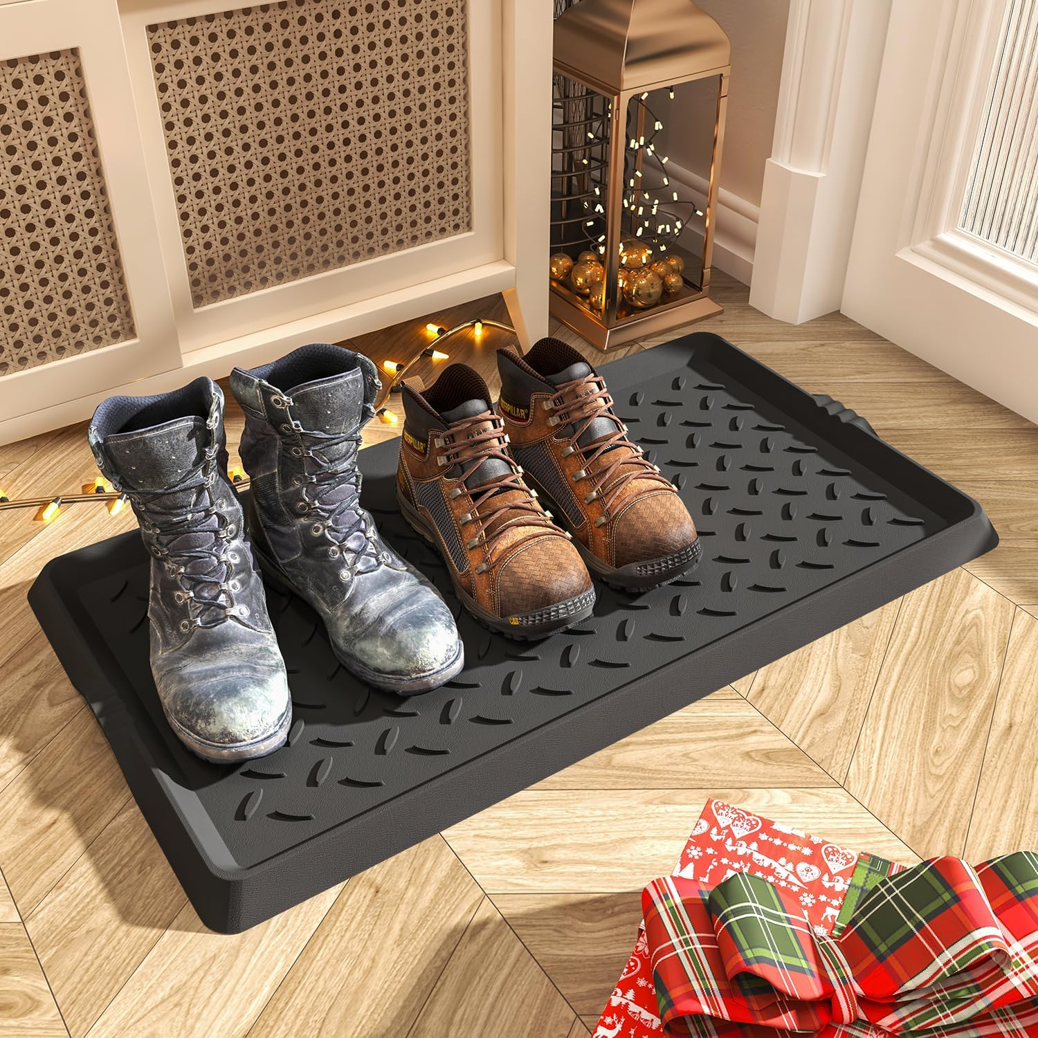Boot-Tray Heavy Duty Rubber Mat with Lip Waterproof Shoe Mat Tray for Entryway Indoor Outdoor Multi Use Catch All Trays Entryway Shoe Storage 16X27.5 Inches