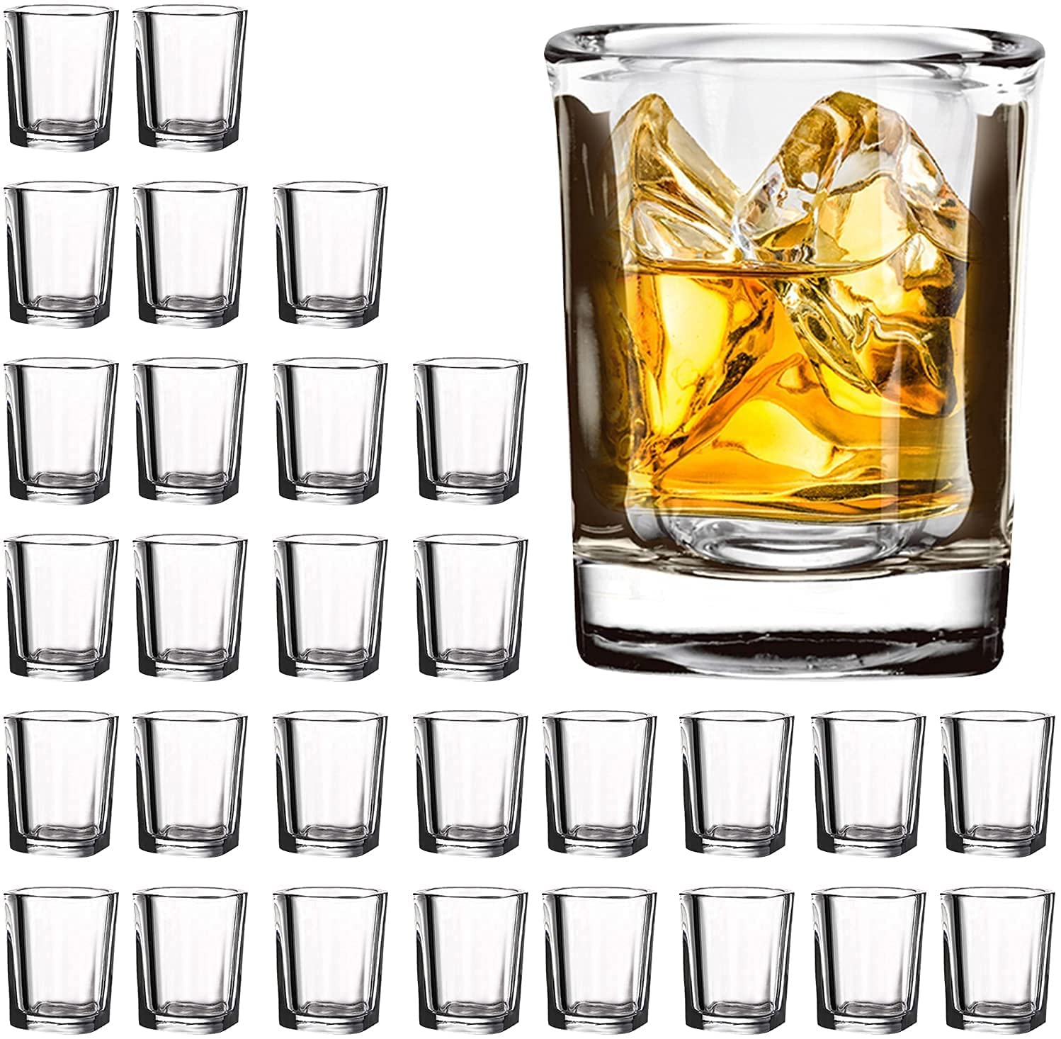 30 Pack Heavy Base Shot Glasses Bulk  2.2 Oz Square Shot Glasses Set 