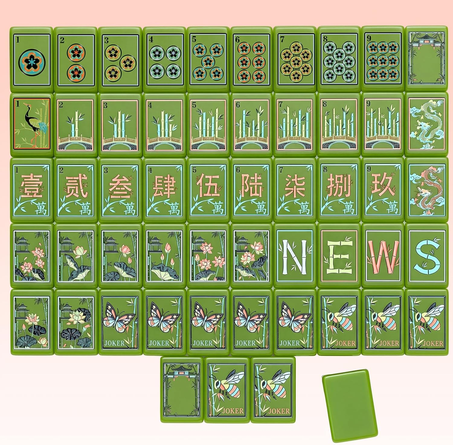 160 Pcs American Mahjong Set 1.2 Inch Green Style Mahjong Tiles Set with Melamine Hand Carved Pattern for Adult Mah Jong Tabletop Games Mah Jong Lover Beginners