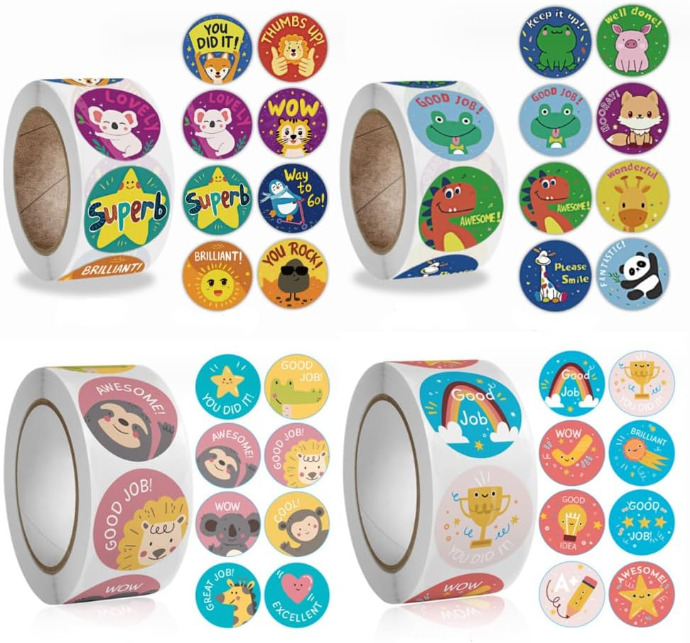 2000PC Motivational Reward Stickers for Kids 4 Rolls 1 Inch