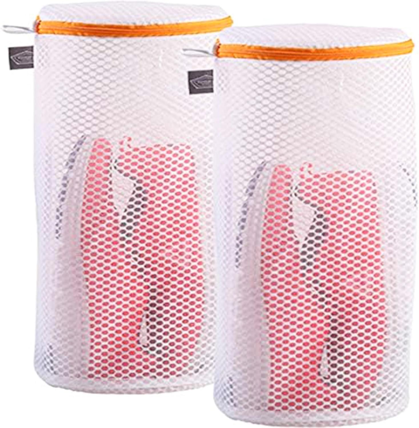 Shoes Wash Bags,Sneaker Mesh Washing Bag,Shoe Cleaning Laundry Bag for Gym Shoes,Sneaker,Yeezt Boost,Slipper,Honeycomb Fabric,Orange Zipper,Large Size,7 X 15 Inch,Pack of 2