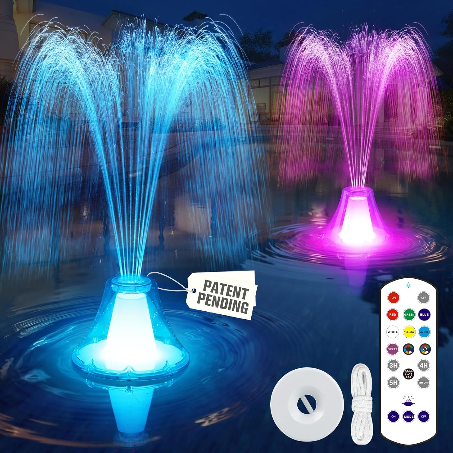 2026 Pool Fountain with Remote,Rechargeable Floating Pool Fountains with 10 Light Show,Pool Water Fountain Pump with Anchor,3 Spray Modes Swimming Pool Fountains for Inground above Ground Pool-White