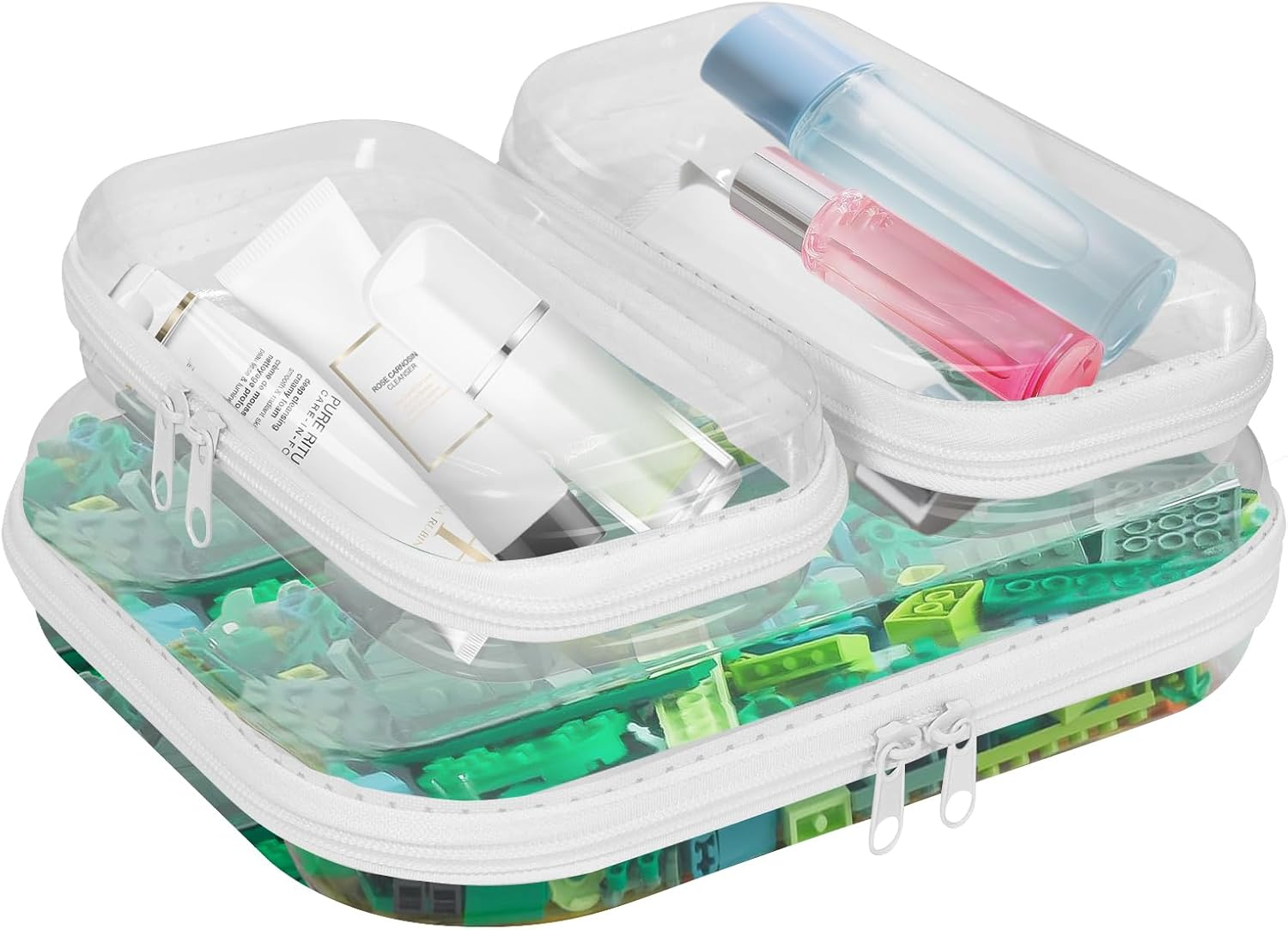 Clear Hard Shell Zipper Cases(3 Packs), Plastic Hard Sided Zippers Pouches Cl...