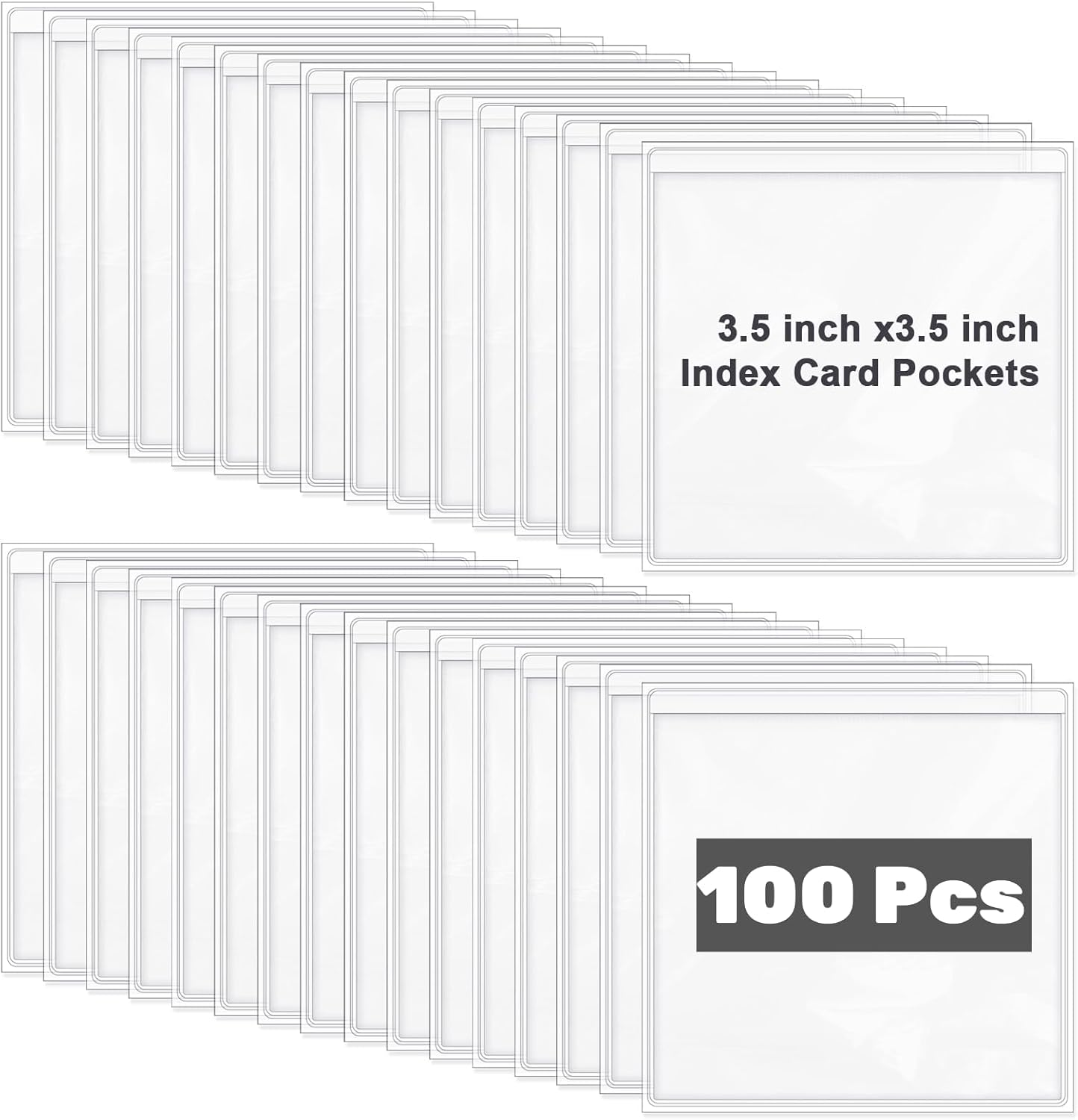 100 Pcs Self Adhesive Label Holder Clear PVC Index Card Pockets 3.5 x 3.5 inches