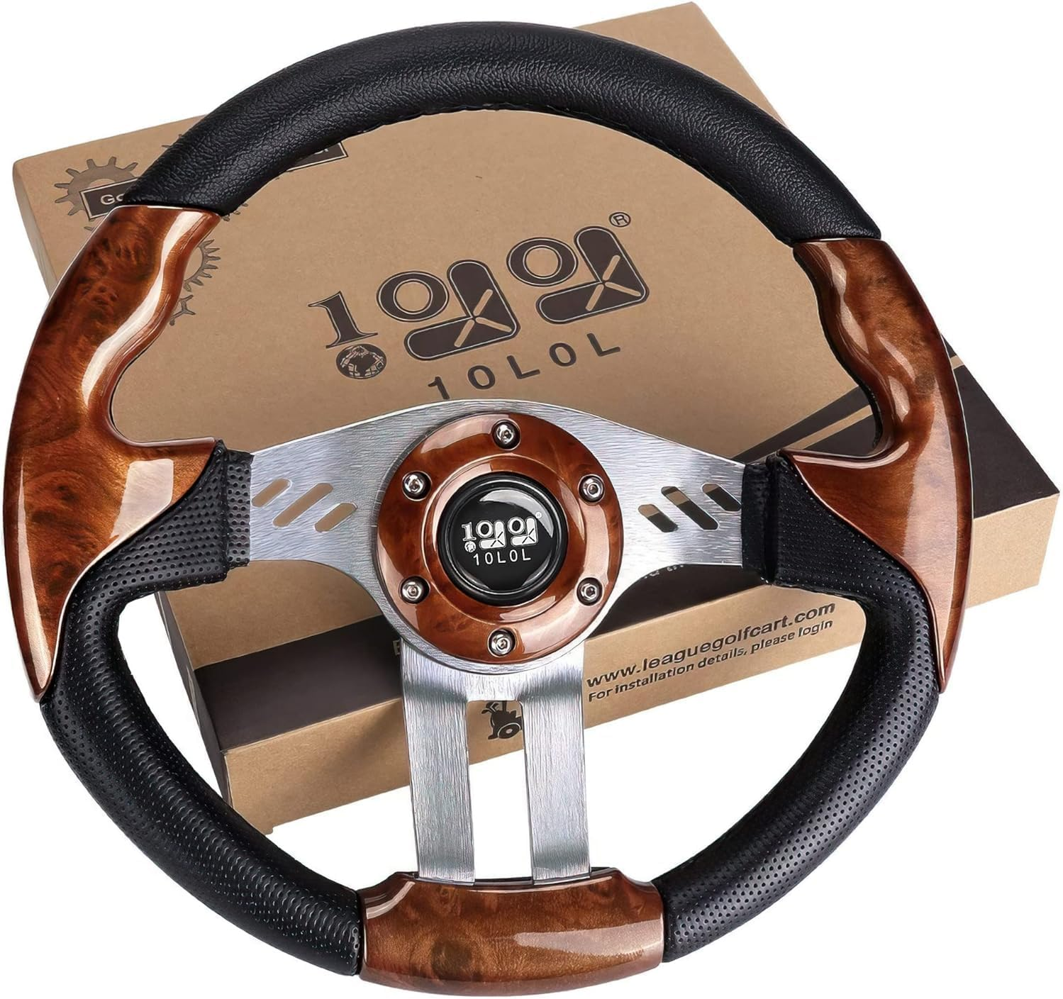 Golf Cart Steering Wheel, Universal Design Fit for Yamaha, EZGO RXV & TXT, Club Car DS, Club Car Precedent Tempo, Most Golf Cart (Dark Brown)