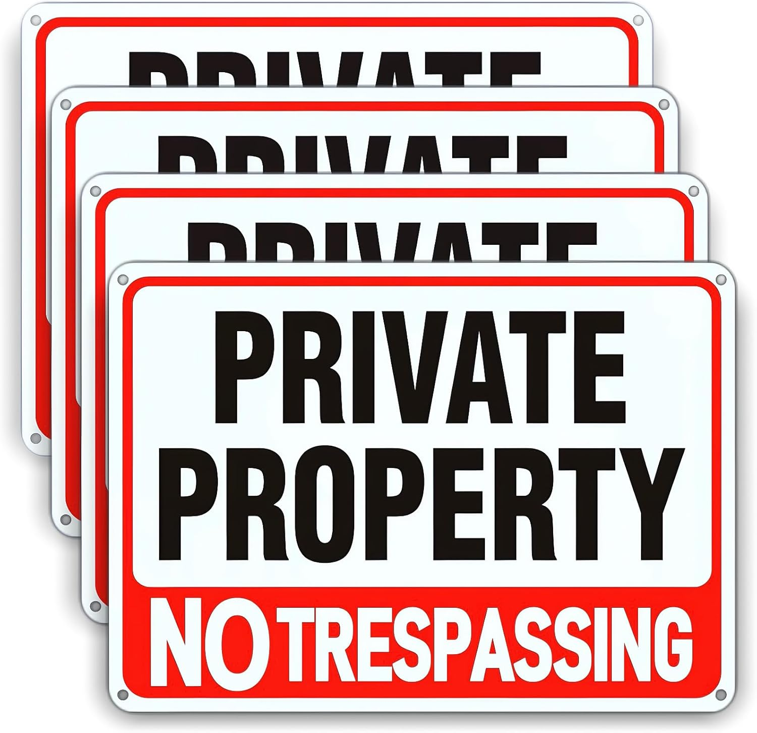 4 Pack Large No Trespassing Signs Private , 8X12 Inch Rust Free Aluminum Sign, with Reflective Film，Easy to Mount, Weather Resistant, Waterproof