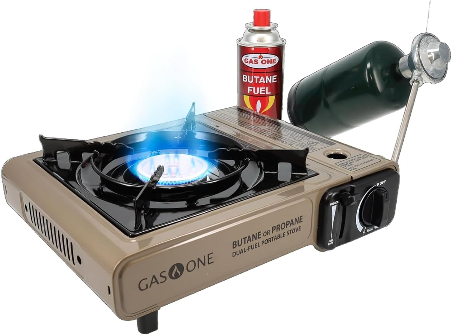 GS-3400P Dual Fuel Propane & Butane Portable Camping Stove w/Patented Carry Case
