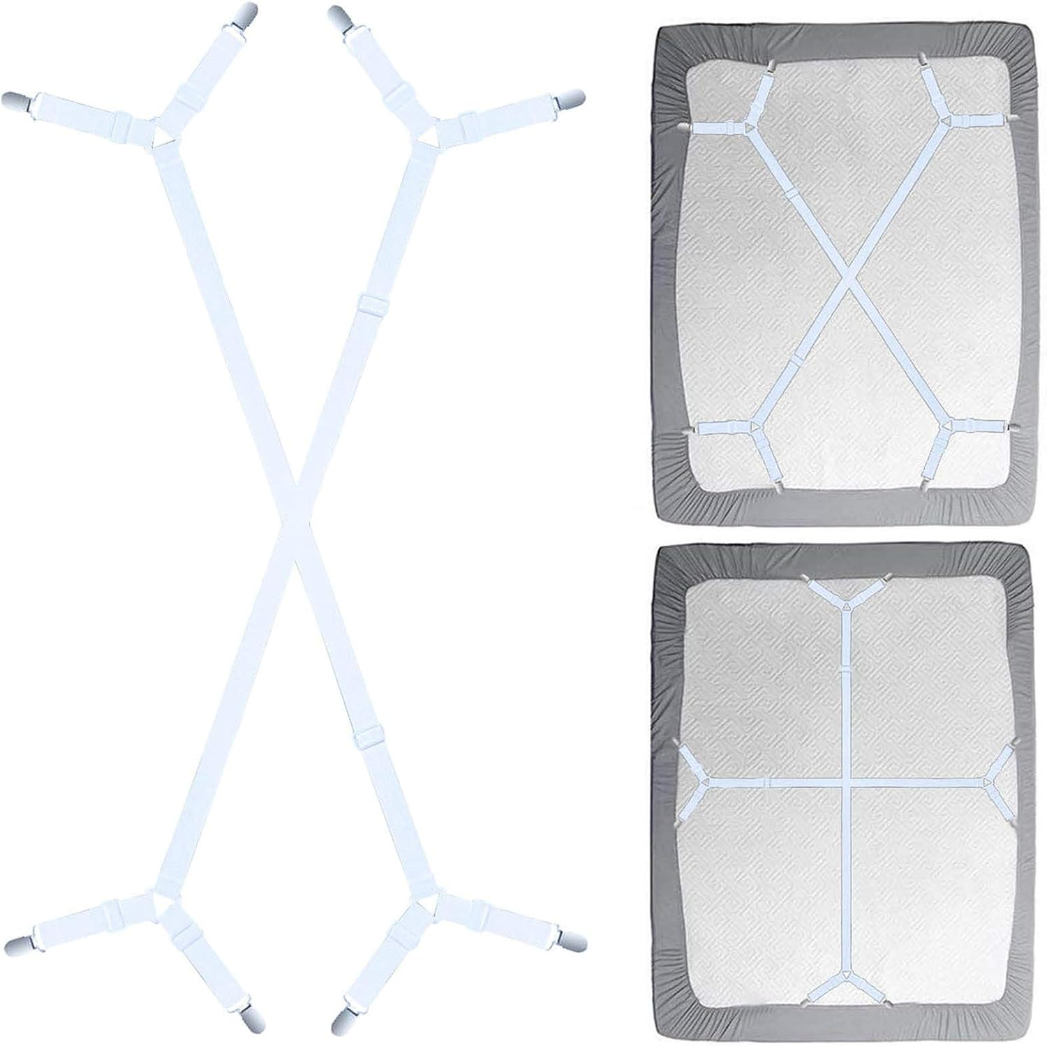 Sujetadores Elasticos Ajustables para Sabanas de Cama Cruzados Blanco Set de 2 Pz