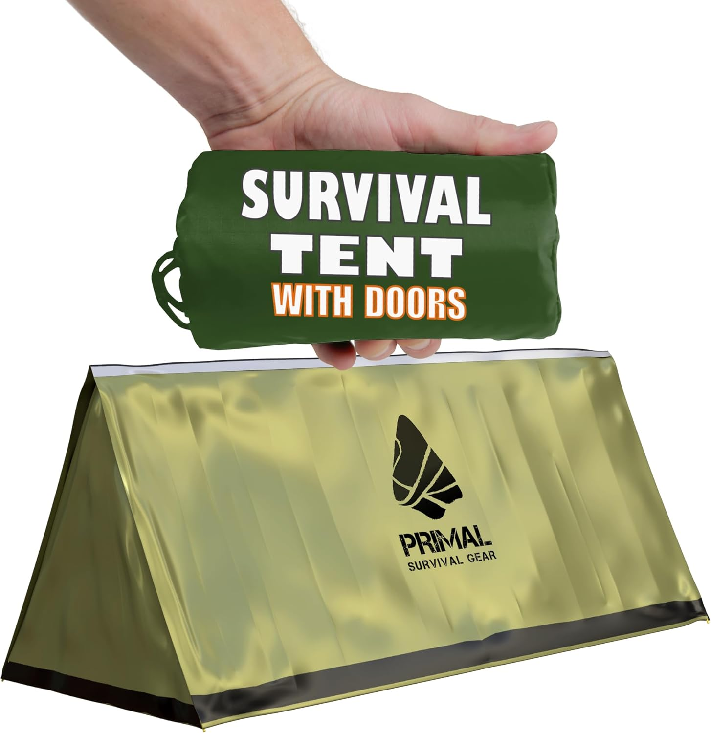 Orange Polyester Survival Tent with Doors - Compact, Durable, All-Season Shelter for Camping, Hiking, and Emergency Preparedness