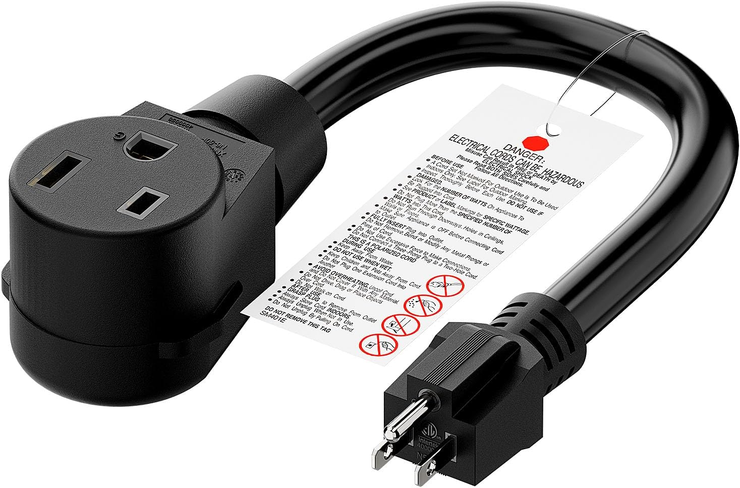 Nema 5-15P to L14-30R Power Adapter Cord, Household 15Amp to Generator Lock in 30Amp Adapter Cord, STW 10AWG Length= 1Foot Black