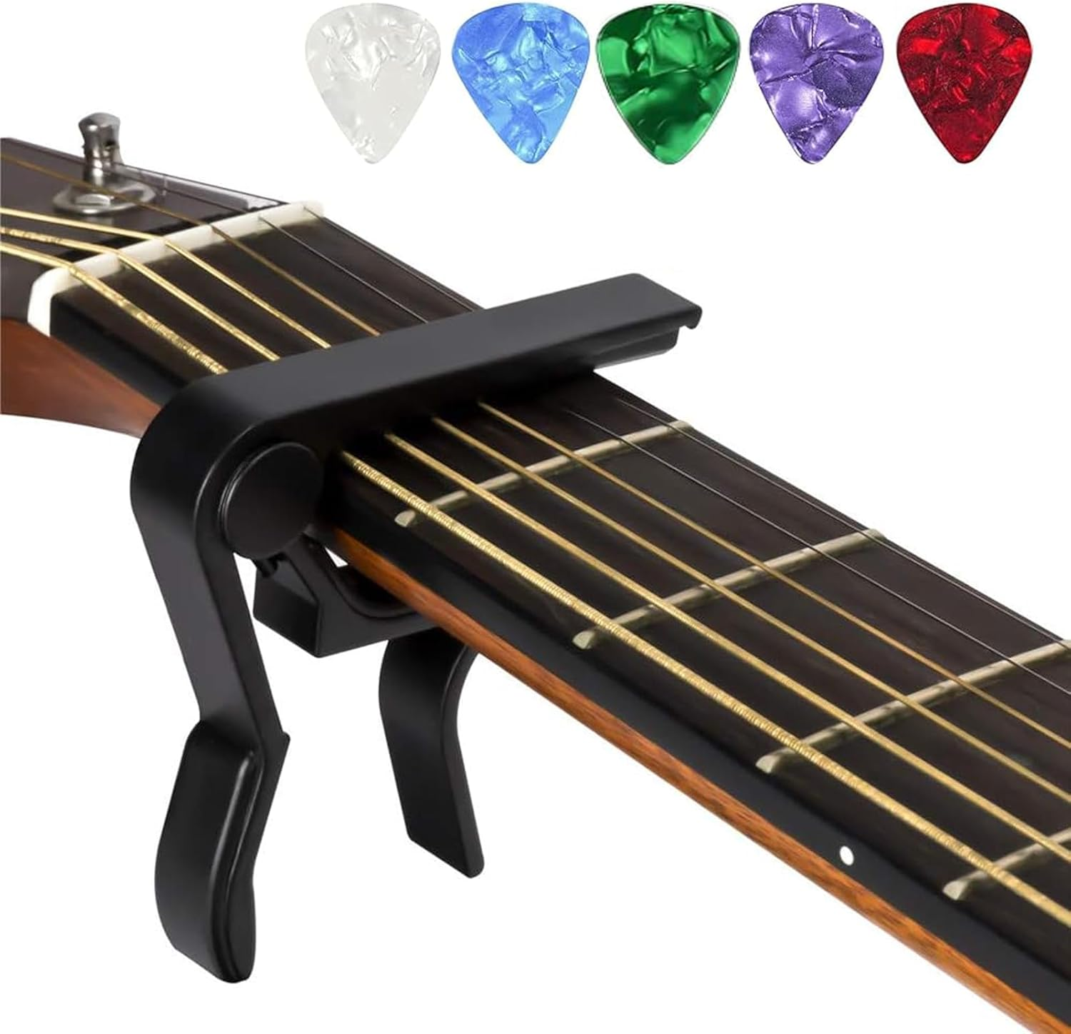 Capo，Guitar Capo for Acoustic and Electric Guitars with 5 Picks(Black)