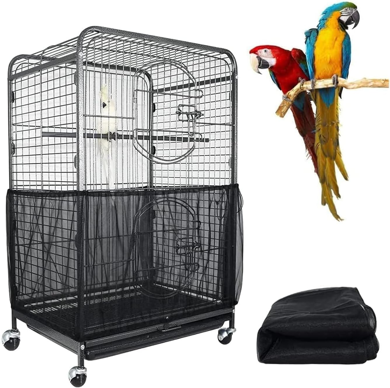 Extra Large Bird Cage Seed Catcher Guard Universal Birdcage Cover Nylon Mesh Net for Parrot Parakeet Macaw Lovebird African Grey