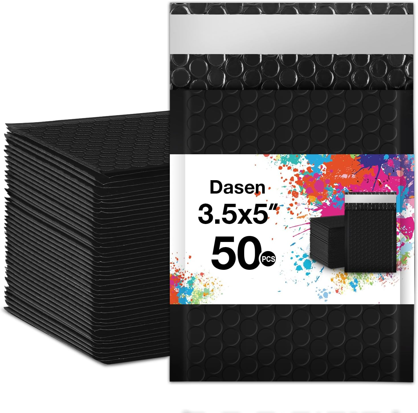 Bubble Mailers 3.5x5 Inch 50 Pcs,Small Self-Sealing Mail Shipping Bags,Black Padded Envelopes #0000