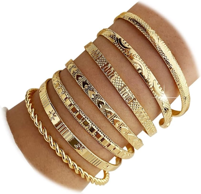 Gold Adjustable Multi-Layer Bangle Bracelet Set