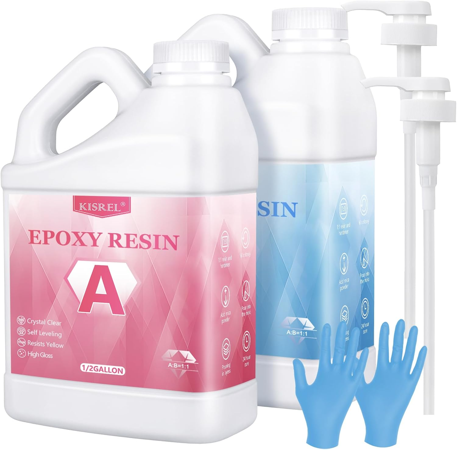 Epoxy Resin 1Gallon - Crystal Clear Epoxy Resin Kit - No Yellowing No Bubble Art Resins Casting for Art Crafts, Jewelry Making, Wood & Molds(1/2 Gallon X 2)