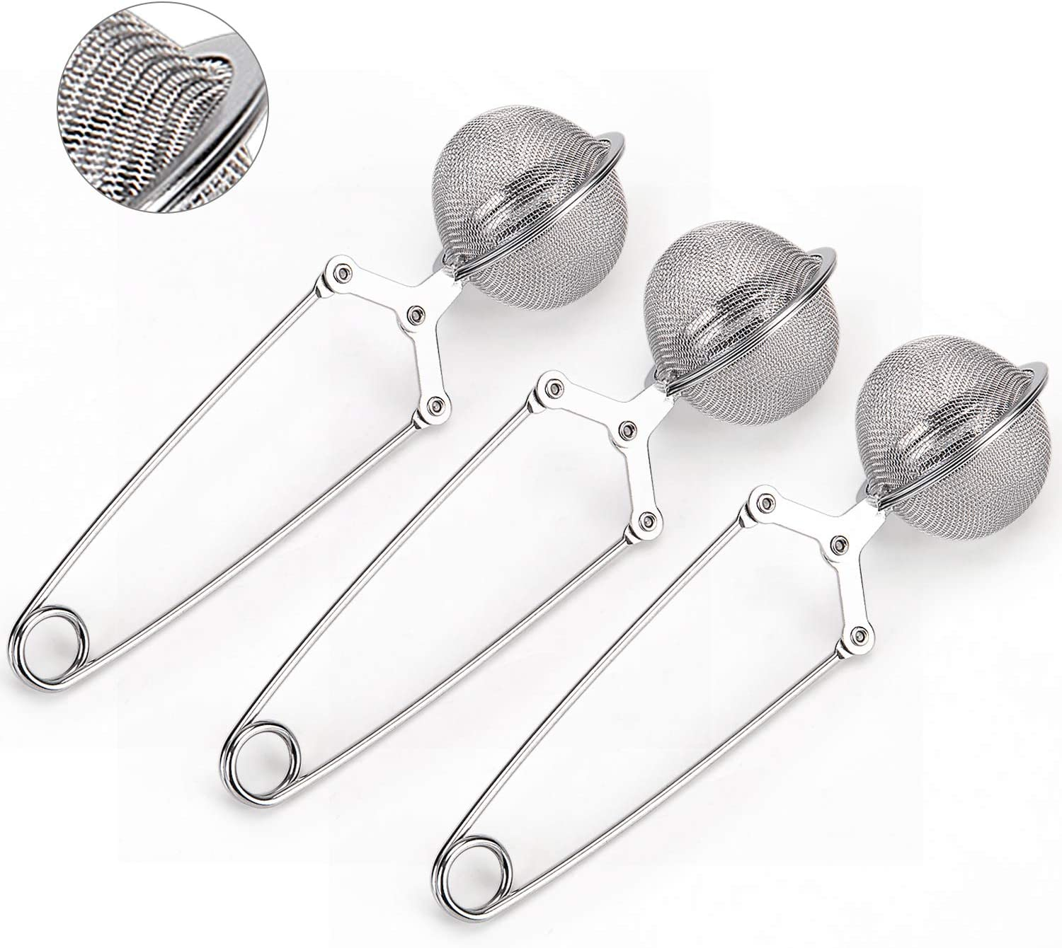 Snap Ball Tea Strainer,  3 Pack Premium Stainless Steel Tea Strainer with Handle for Loose Leaf Tea Fine Mesh Tea Balls Filter Infusers (Normal)