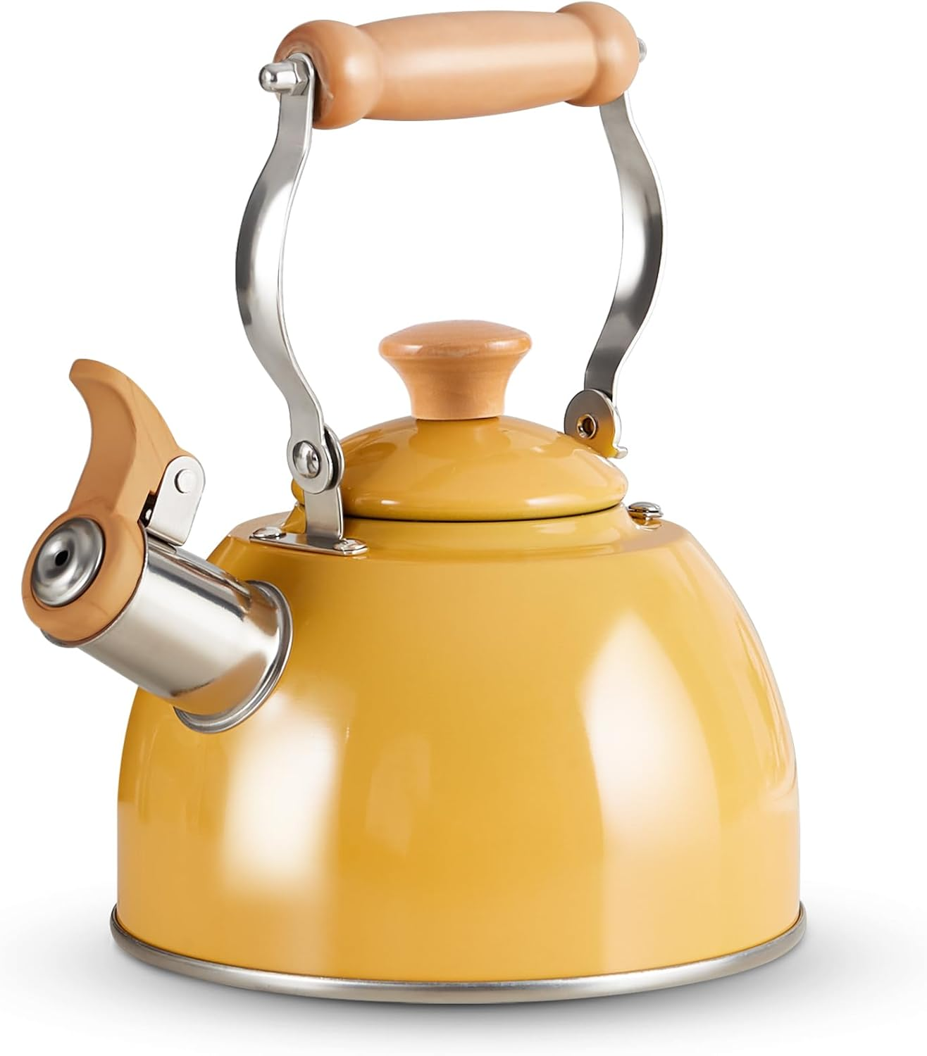 Tea Kettle, Tea Pot with Cool Touch Ergonomic Handle, Teapot Food Grade Stainless Steel, Tea Kettle Stovetop, Kettle Teapot, Whistling Tea Kettle, Small Tea Kettles, 1.6 Quart (Yellow)