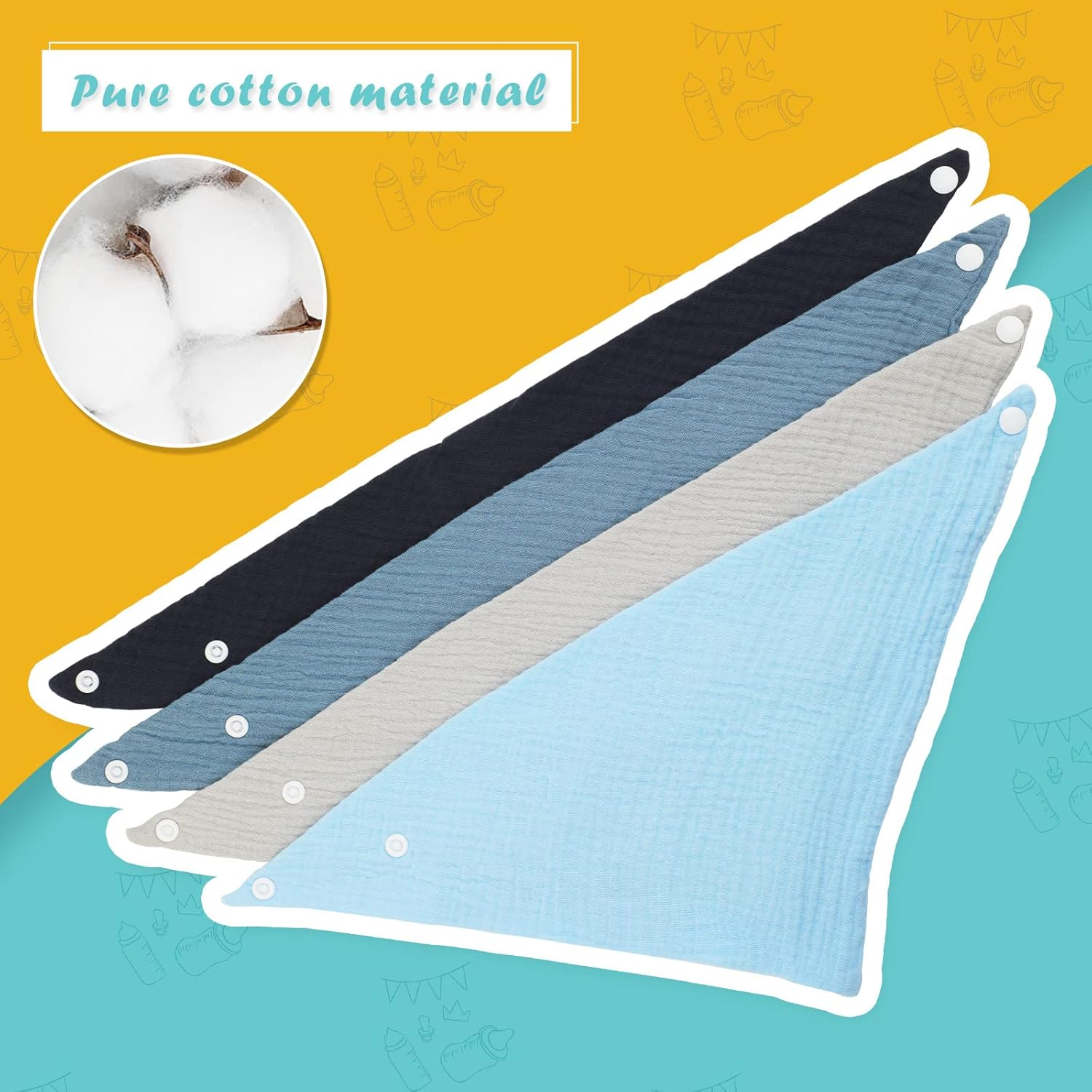 WD&CD Baby Bandana Drool Bib (4 Pack) Adjustable Absorbent Soft Snap Drool Bi... - Picture 3 of 16