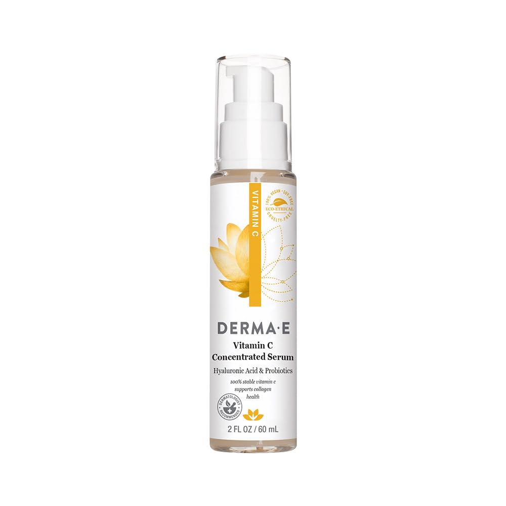 DERMA E Vitamin C Concentrated Serum with Hyaluronic Acid, Vitamin E & Aloe, All Natural, Antioxidant-Rich Concentrated Facial Serum – Firming and Brightening Vitamin C Face Serum, 2Oz
