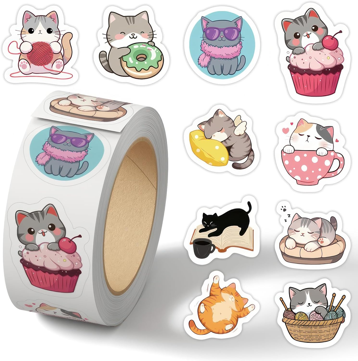500PCS Cute Cat Stickers for Boys,Girls Teen Adults, Waterproof Cartoon Kawaii Kitten Sticker for Water Bottle, Laptop, Luggage,Scrapbook,Party Decoration Aesthetic Vinyl Stickers, Art Craft