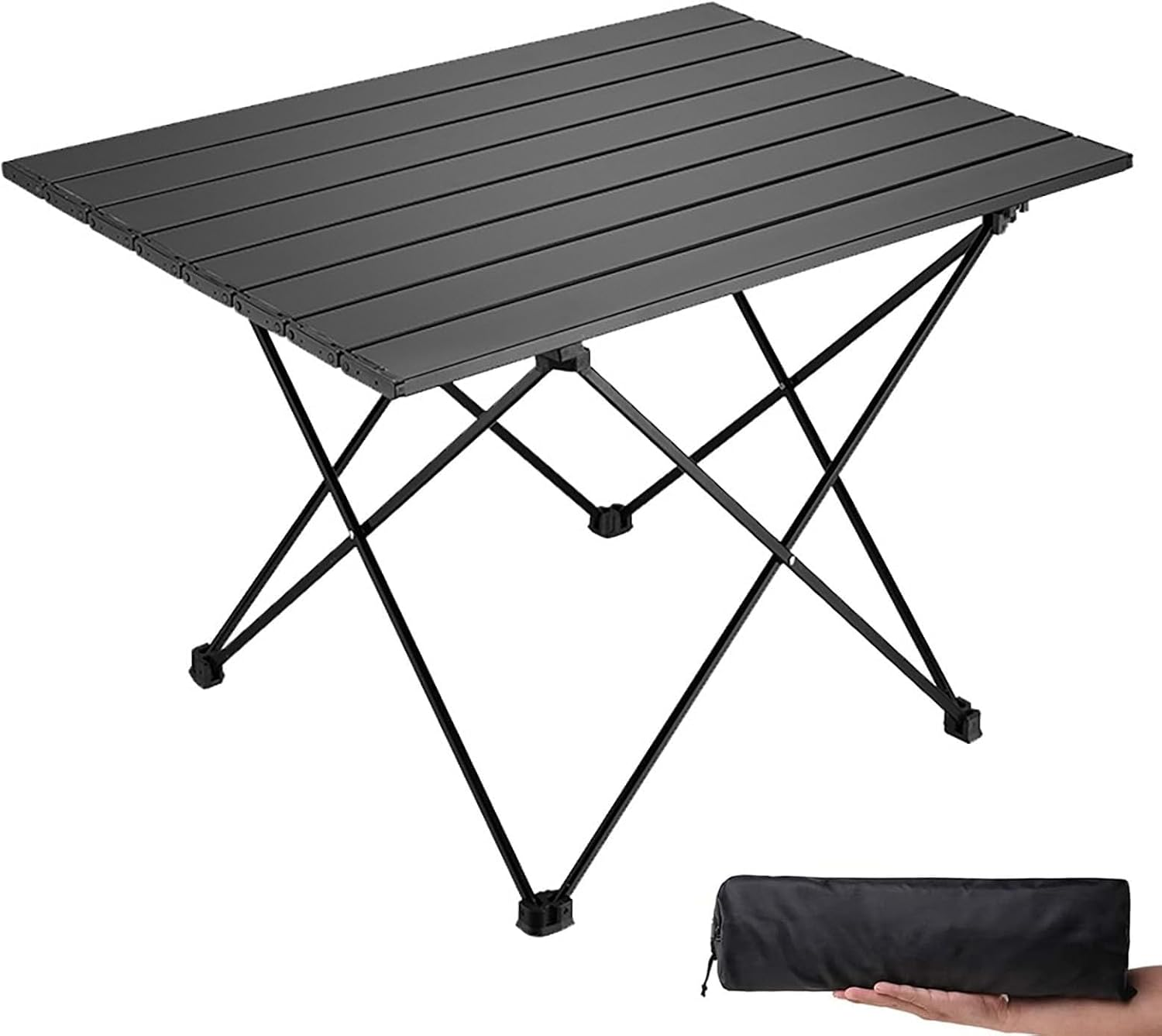 Large Folding Camping Table(68 * 46 * 41Cm), Portable Folding Beach Table with Carry Bag, Easy Carry Compact Design for Outdoor, Picnic, BBQ, Beach, Festival, Home Use - Black