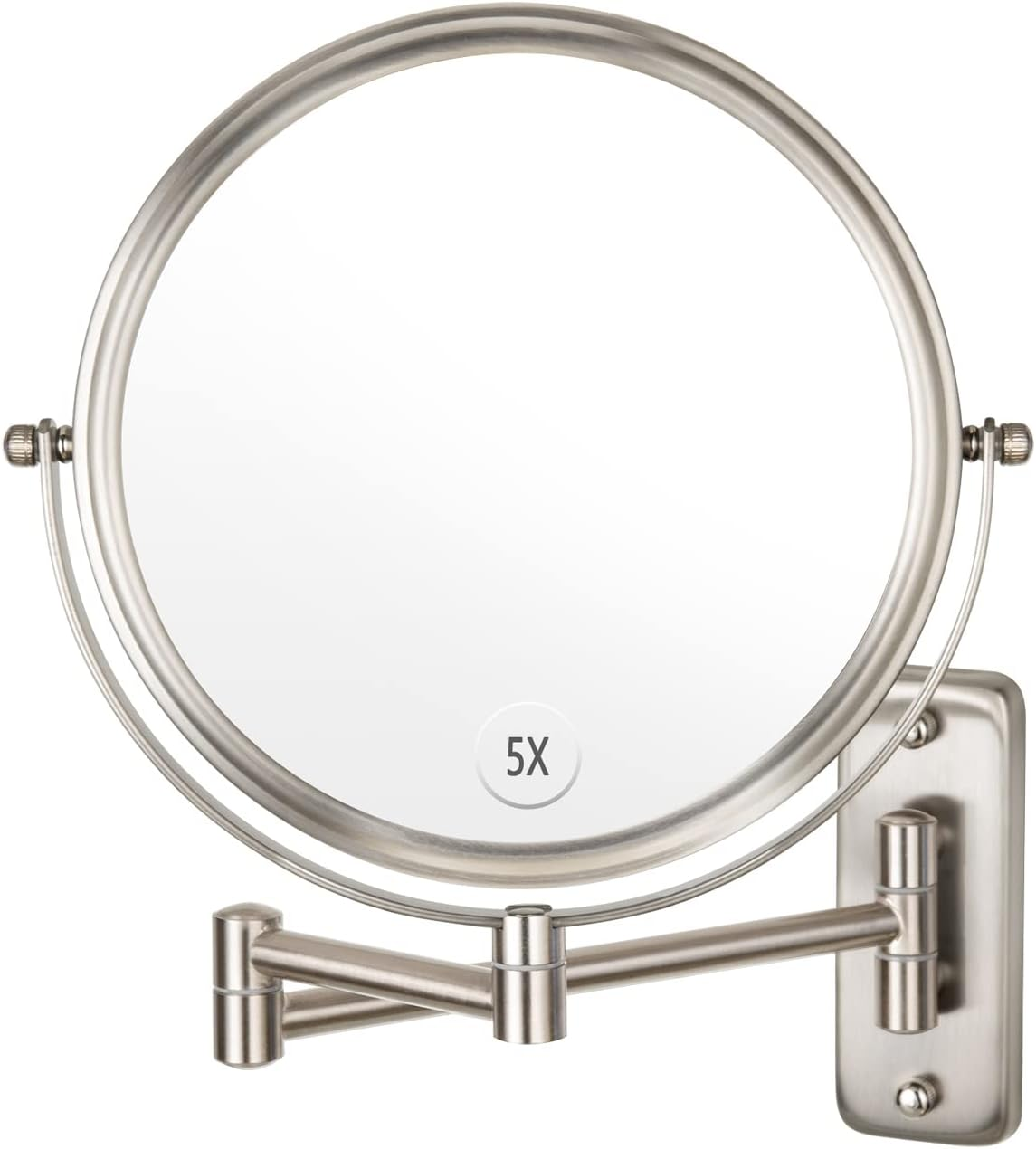 Wall Mounted Makeup Mirror, 1X/5X Magnifying Mirror Double Sided, 8 Inch Extendable Bathroom Mirror for Shaving, Nickel