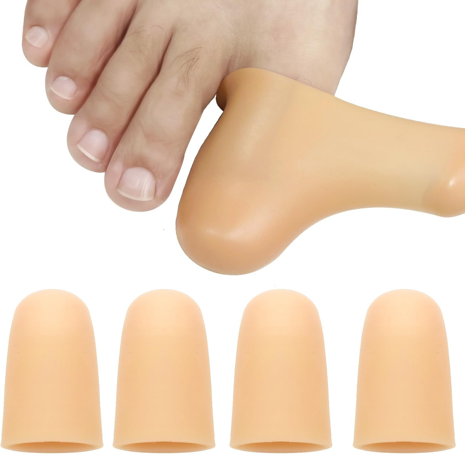 4 Pack Gel Toe Cap and Protector for Big Toe - Cushions and Protects Toe Cove...
