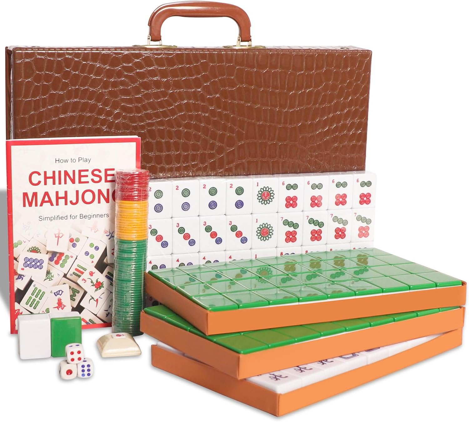 Chinese Mahjong Set, Mahjong Game Set with 146 Numbered Large Tiles (1.5