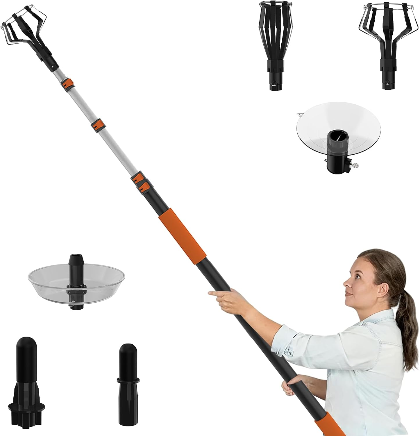 26FT Reach Light Bulb Changer for High Ceilings, Light Bulb Changer with Baskets, Suction Cup and Disc for Recessed Lights with 5-20FT Telescoping Extension Pole