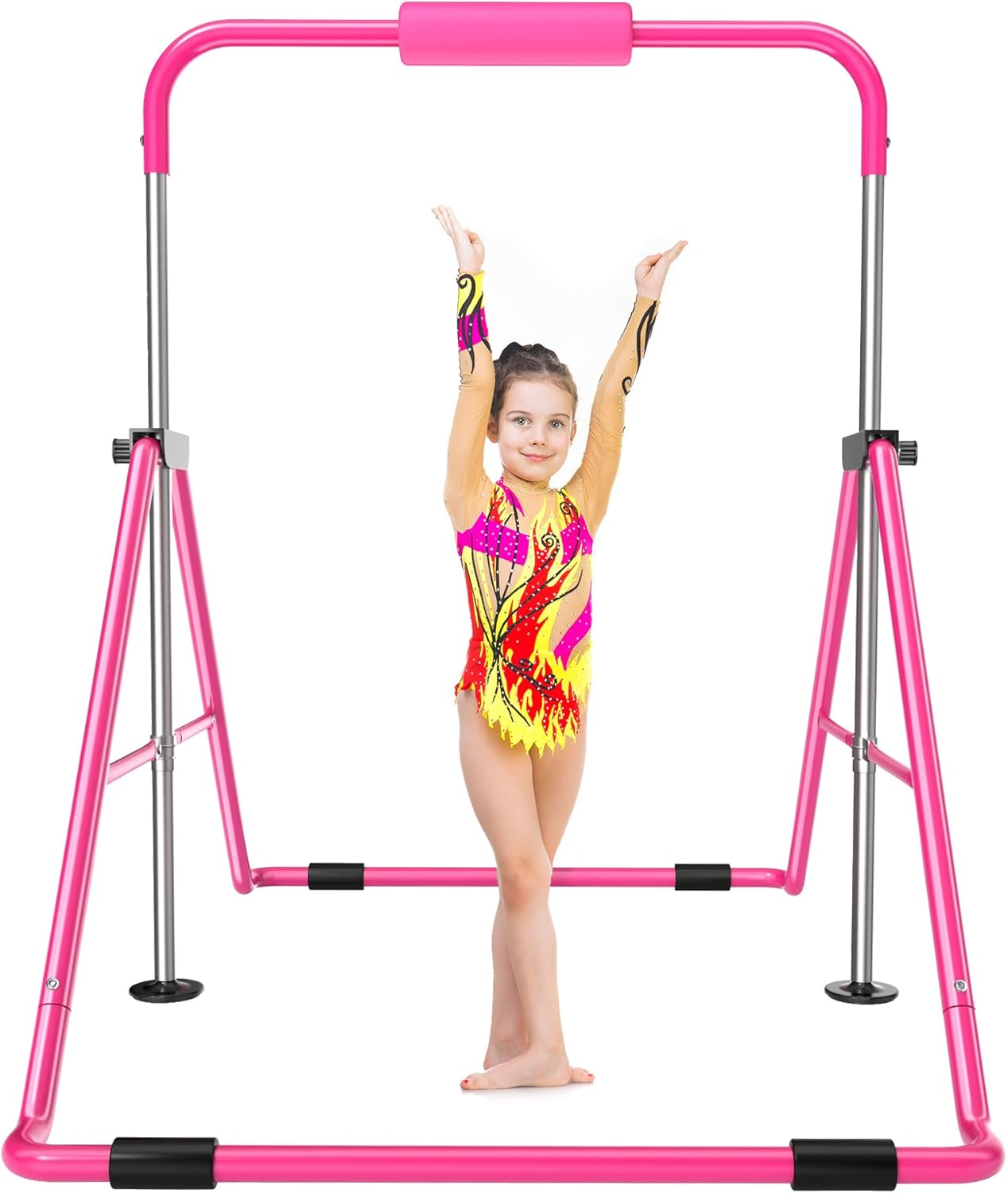 Expandable Gymnastics Bar for Kids - Height Adjustable Junior Training Bar for Home, Folding Gymnastic Horizontal Bars Equipment