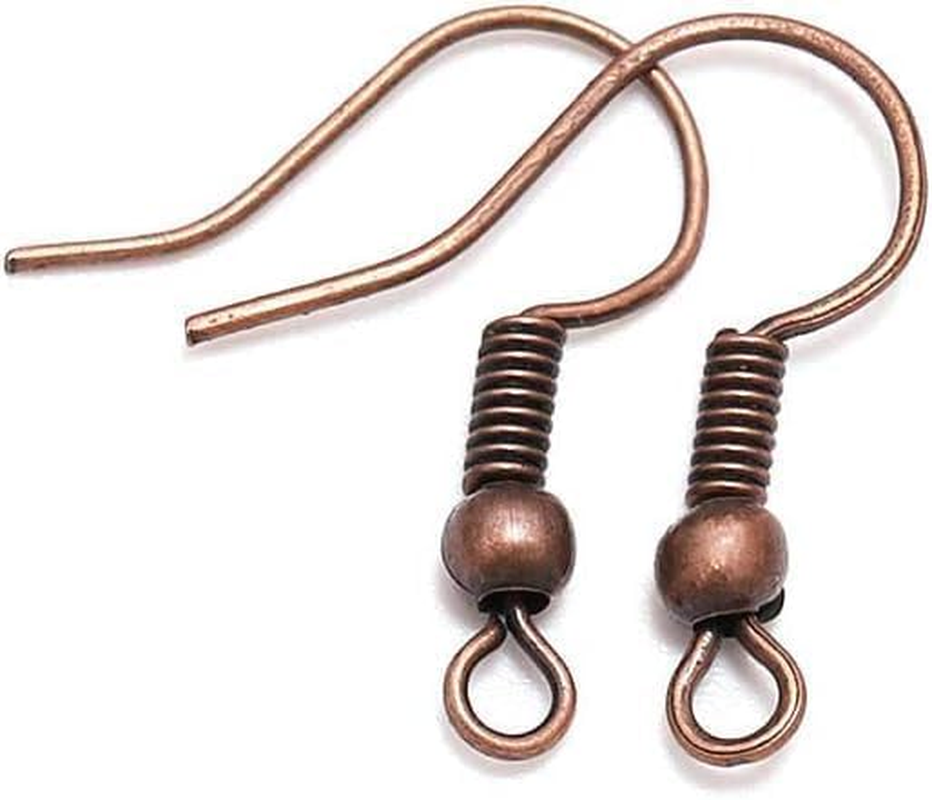 100Pcs 20 * 17Mm Red Copper Earring Hooks Hypo-Allergenic Ear Wires Fish Hooks with Ball and Coil Wires Jewelry Findings for DIY Jewelry Making Earring Parts Supplies Backs