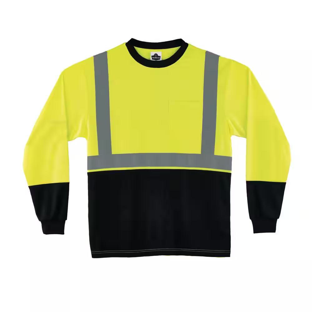 Small Hi Vis Lime Black Front Long Sleeve T-Shirt