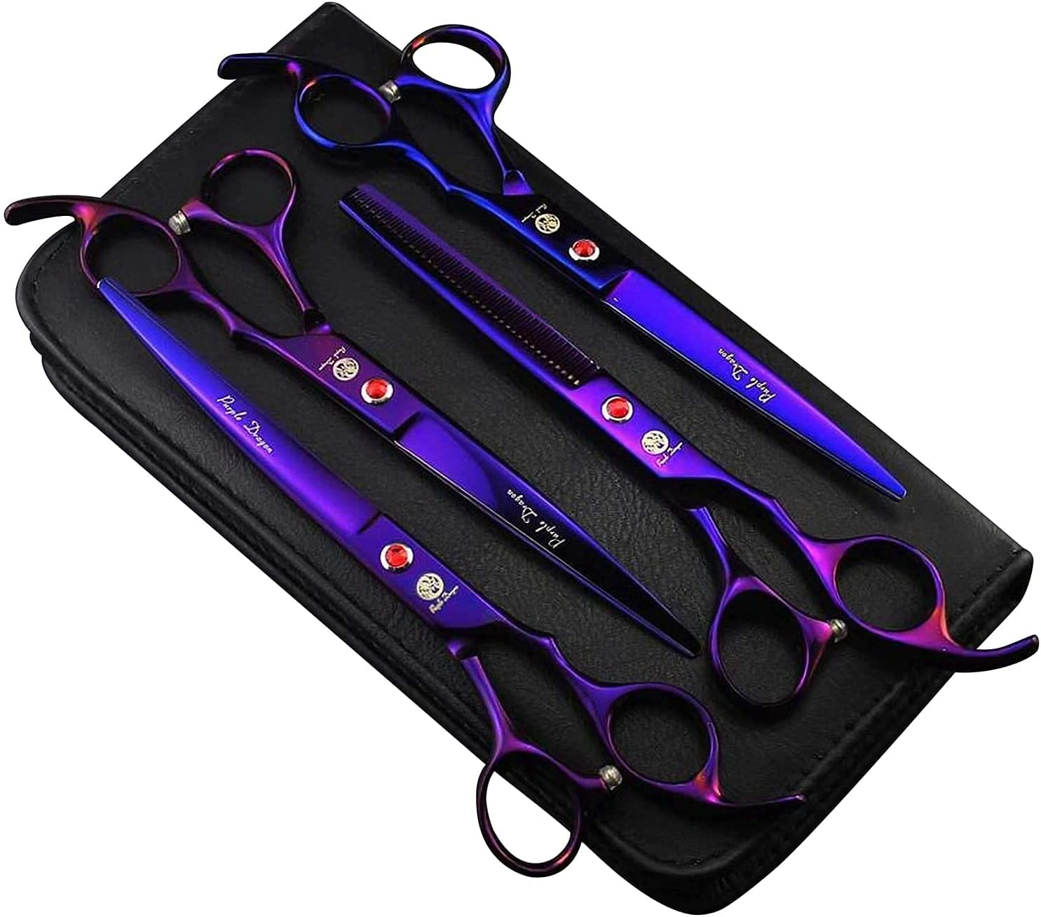 Purple Dragon Professional 7.0 Inch 4PCS Pet Grooming Scissors Kit
