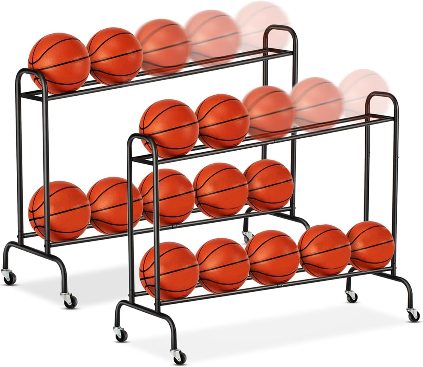Tilt Basketball Rack Ball Storage Holder - Tilt Basketball Shooting Training Rack, Garage Sports Equipment Organizer, Outdoor and Indoor Rolling Balls Cart with Wheels