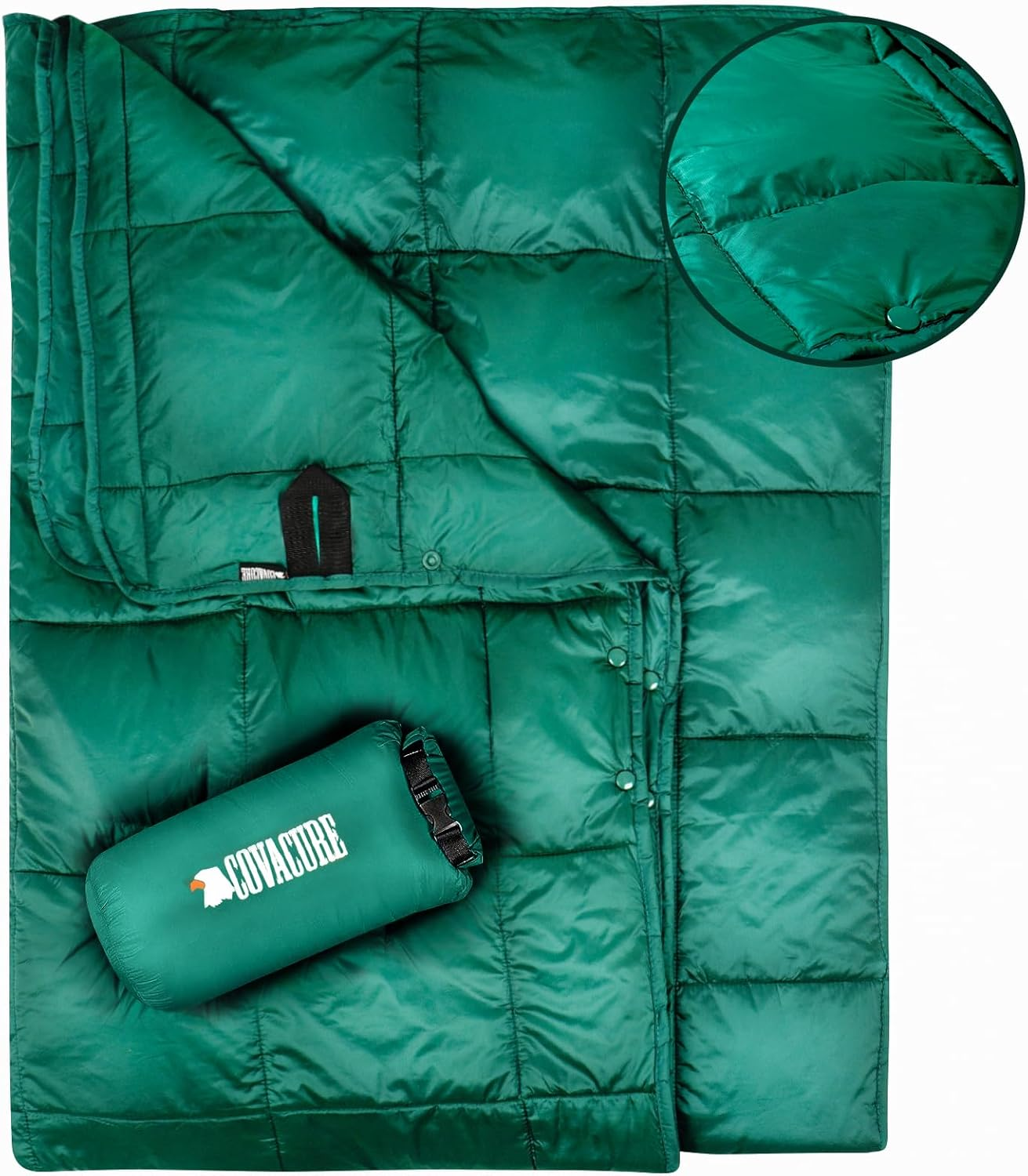 Camping Blanket - Outdoor Travel Blanket, Packable, Puffy Blanket, Lightweight & Warm Quilt for Camping, Hiking, Backpacking, Outdoors, Travel, Beach（Green）